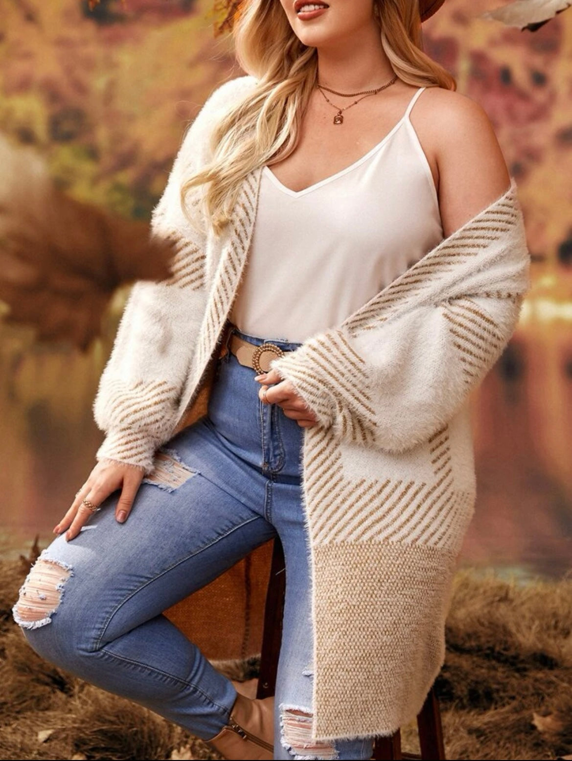 Fuzzy white outlet cardigan sweater