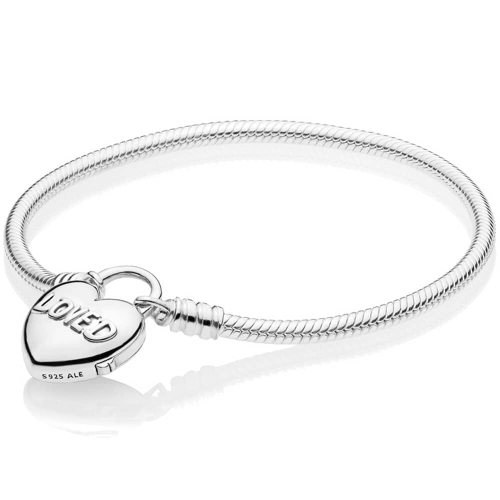Silver Heart Padlock Clasp Bracelet Sterling Silver 925 