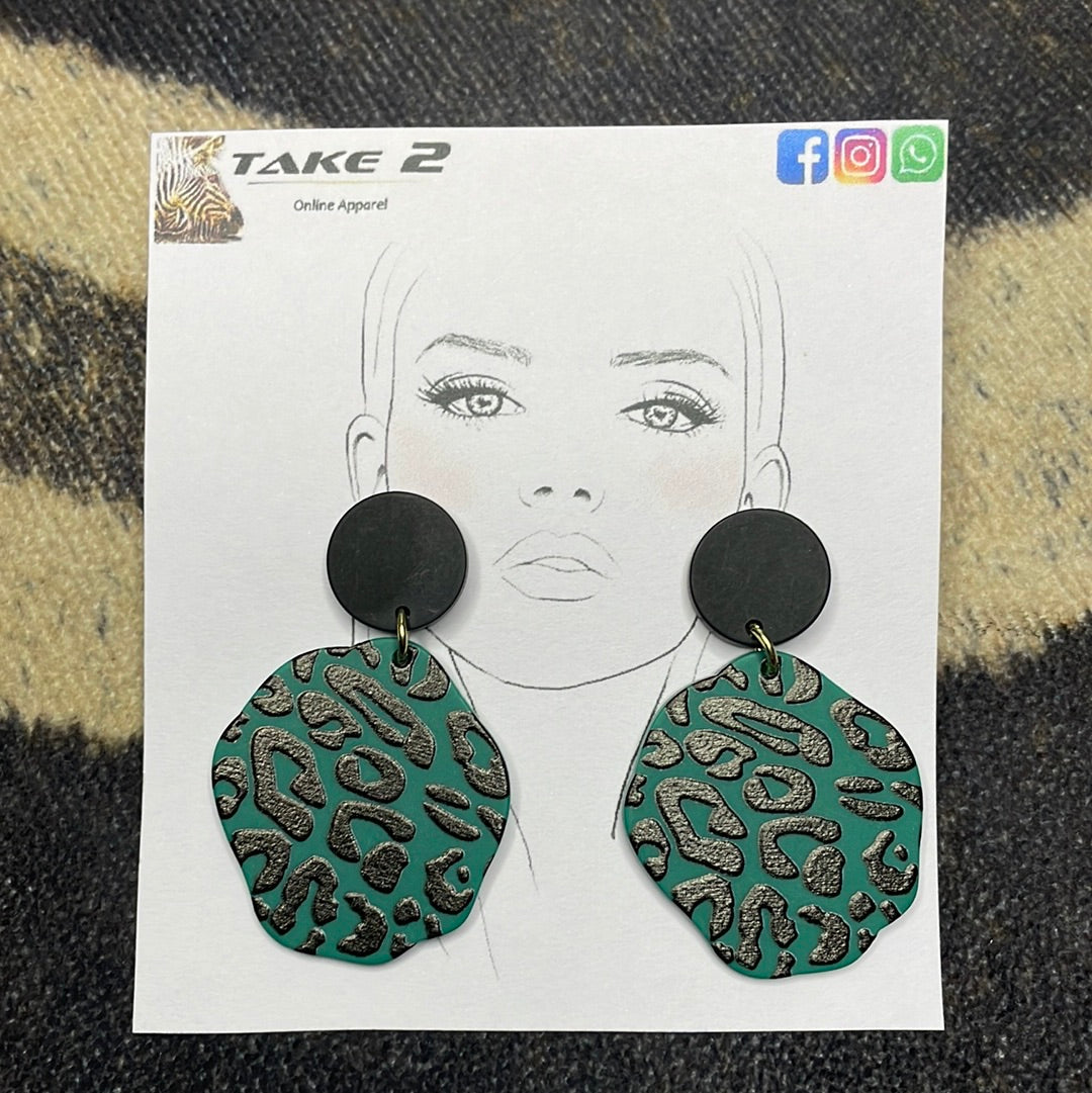 Earrings Leopard Print Green