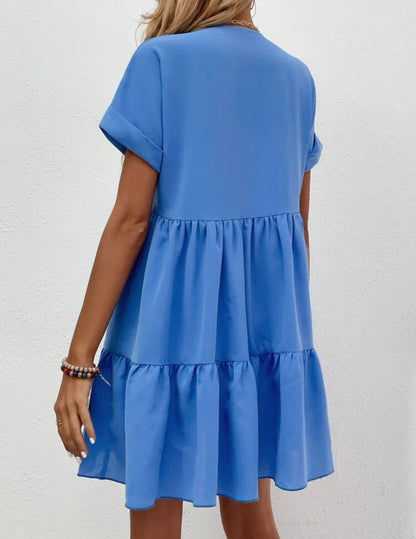 Blue Summer Dress V- Neck